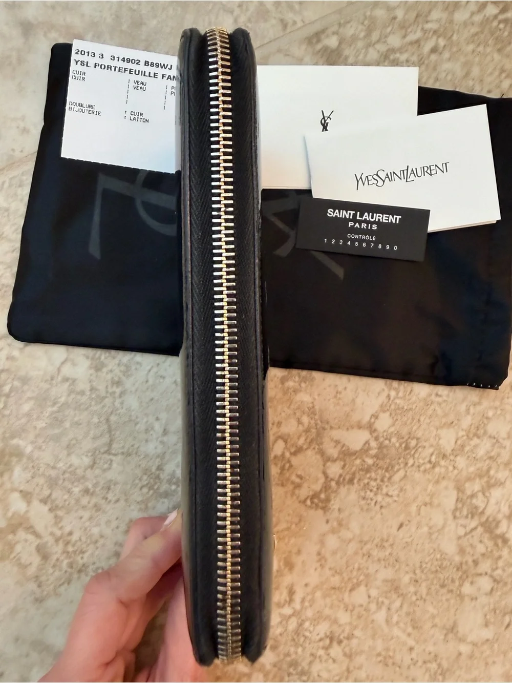 Authentic YSL Saint Laurent Belle de Jour Black Patent Leather Wallet